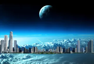 太空中悬浮的空中城市