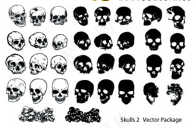 超实用经典矢量花纹元素头骨eps,ai矢量模版下载