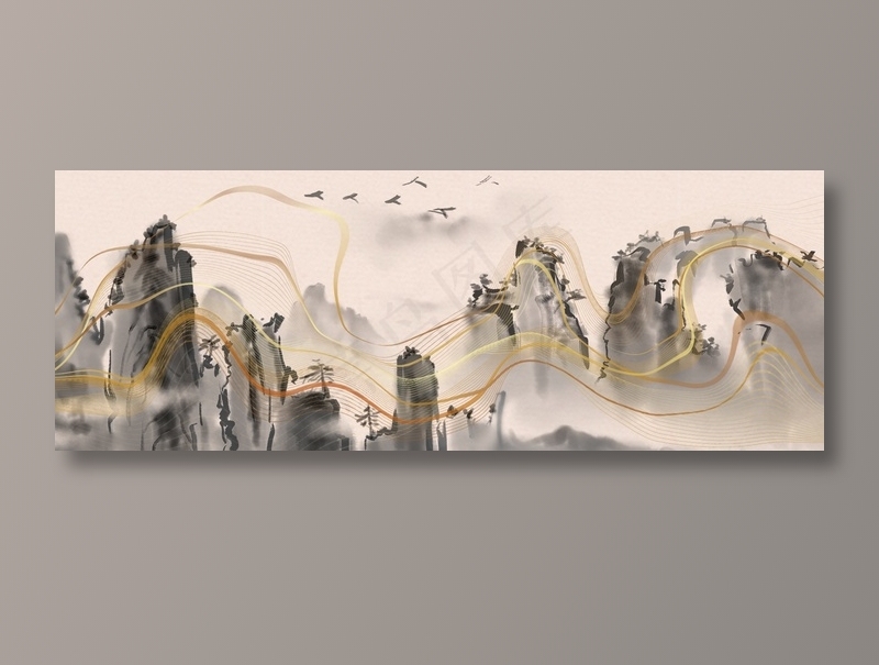 中国风古风水墨山水背景psd模版下载