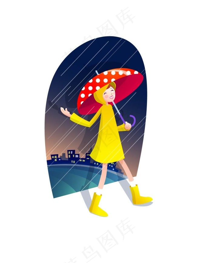 雨天里的女生ai矢量模版下载