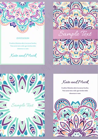 彩色花纹邀请卡矢量素材