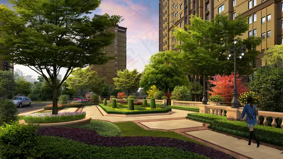 景观黄昏效果图图片