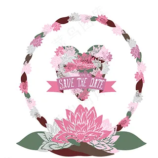 水彩莲花与爱心婚礼邀请卡图片