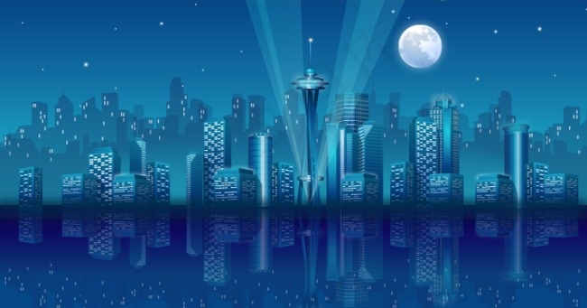 高楼林立的城市夜景矢量素材