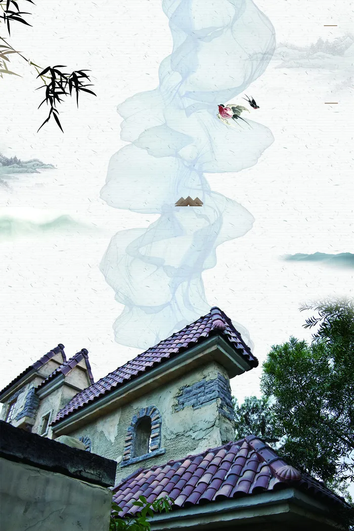 中国风古典庭院中式地产海报背景