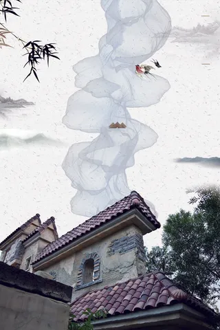 中国风古典庭院中式地产海报背景