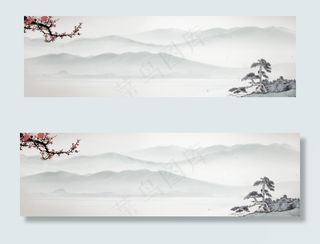 手绘山水画花纹背景图