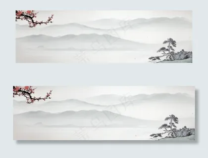 手绘山水画花纹背景图 手绘山水画花纹背景图