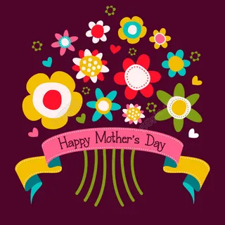 卡通母亲节花卉贺卡矢量图