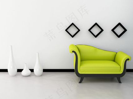 装饰陶瓷与绿色沙发