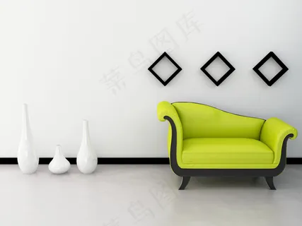 装饰陶瓷与绿色沙发
