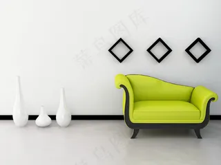 装饰陶瓷与绿色沙发