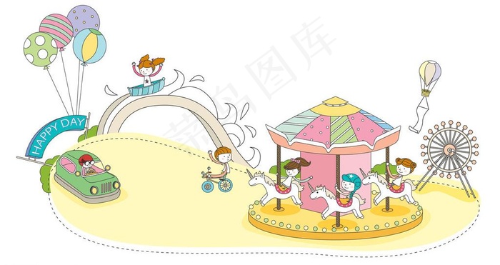 骑旋转木马的孩子们图片eps,ai矢量模版下载