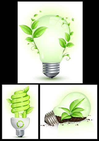 环保设计灯泡与树叶矢量素材