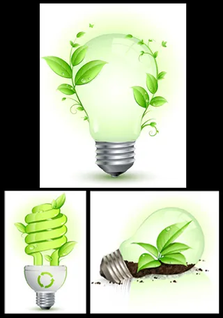 环保设计灯泡与树叶矢量素材