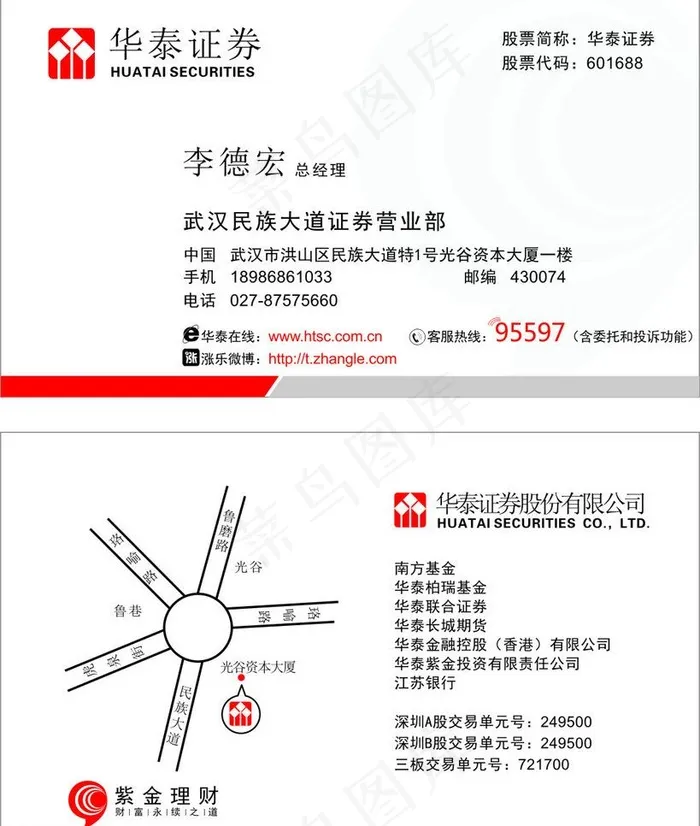 华泰证券名片图片cdr矢量模版下载