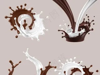 各种巧克力巧克力酱喷溅效果矢量图海...