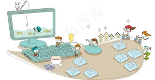 对着电脑娱乐的孩子们图片