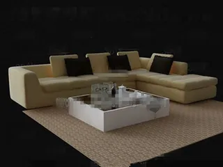 淡黄色的沙发和茶几组合