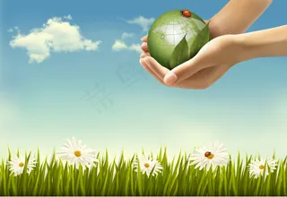 手捧地球环保海报矢量图 AI