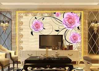 欧式玫瑰花藤简约效果背景墙