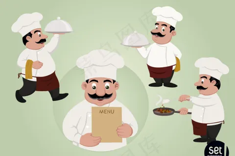 体态可爱的大胡子厨师的各种动作