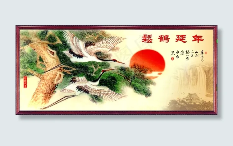 松鹤图(5484X2453(DPI:35))psd模版下载