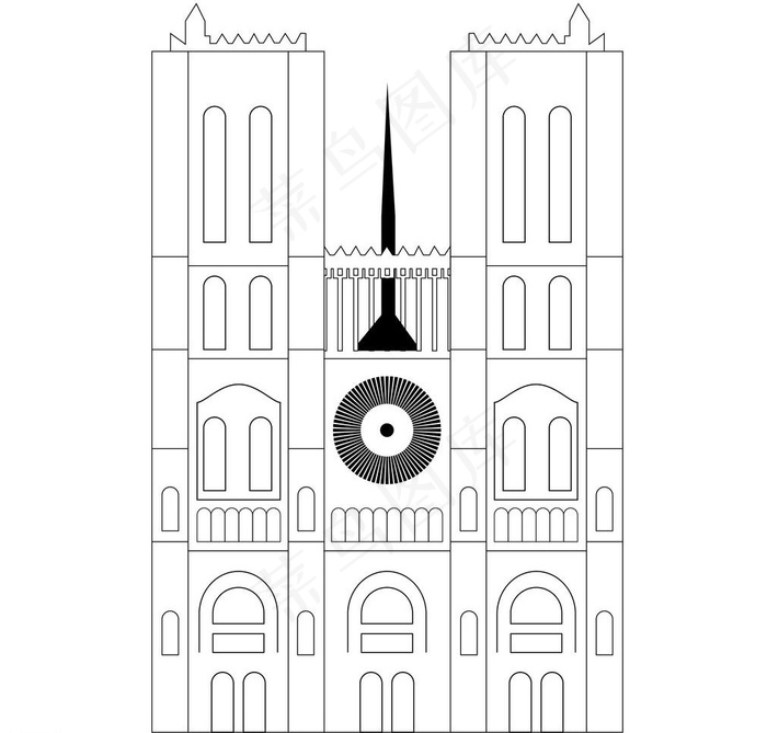 巴黎圣母院线稿图图片