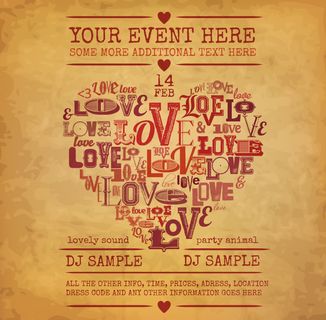 复古艺术字爱心海报矢量图