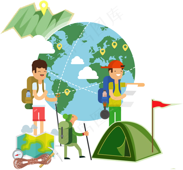 卡通旅行行李箱海报图素材