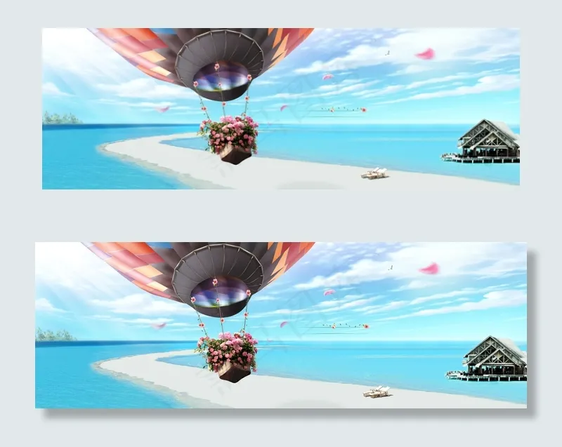 淘宝护肤品热气球唯美背景banne...