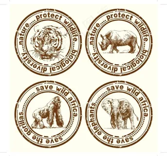 手绘野生动物邮戳标签图片