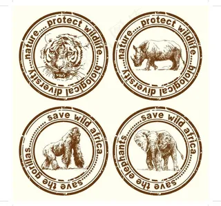 手绘野生动物邮戳标签图片
