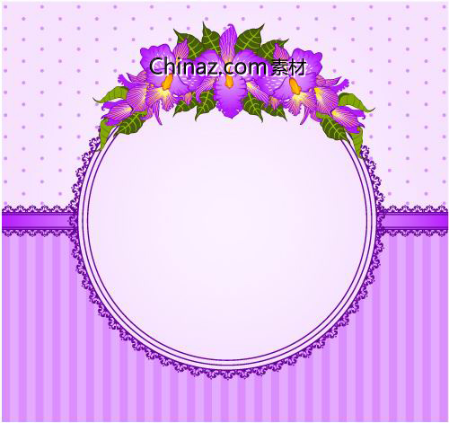 紫色鲜花装饰框矢量图