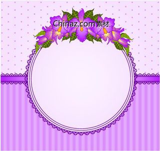 紫色鲜花装饰框矢量图