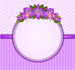 紫色鲜花装饰框矢量图