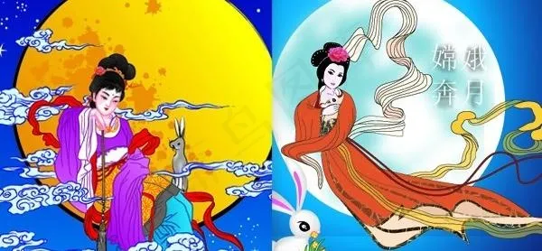 2女神嫦娥奔月的载体材料ai矢量模版下载