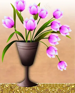 金属花瓶矢量紫色静物小花装饰画
