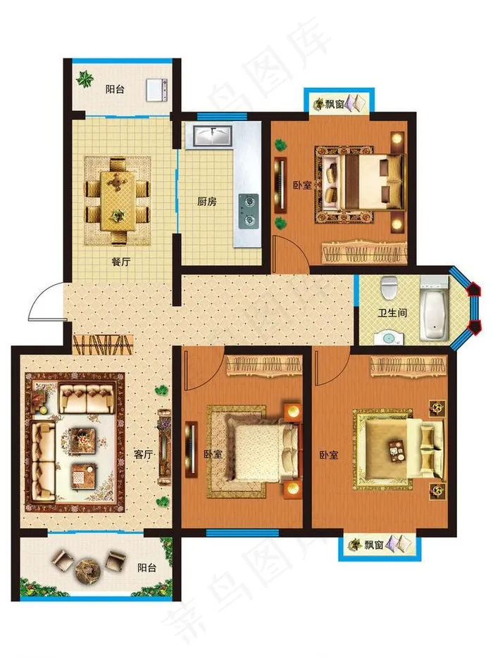 平面户型图图片(4134X5846(DPI:500))psd模版下载