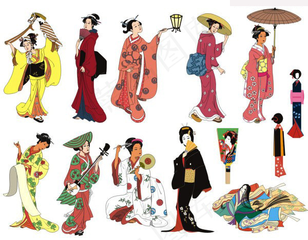 CDR格式日本和服女人矢量素材