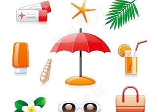 夏日旅游休闲图标矢量图片