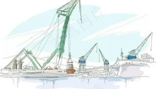 手绘重工业城市的海港图片