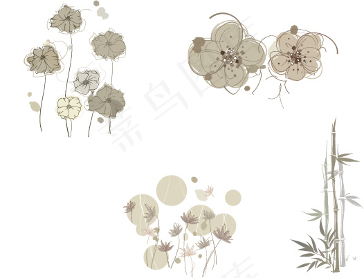 手绘风格淡雅花纹装饰