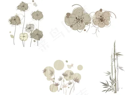 手绘风格淡雅花纹装饰