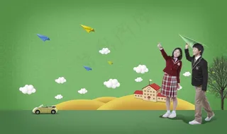 放纸飞机的学生图片