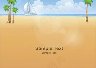 蓝天白云沙滩海洋帆船图片