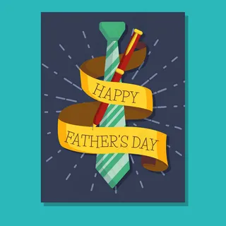 领带钢笔黄色飘带父亲节贺卡