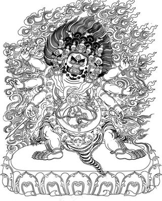 唐卡 马头金刚 线勾图黑白图图片