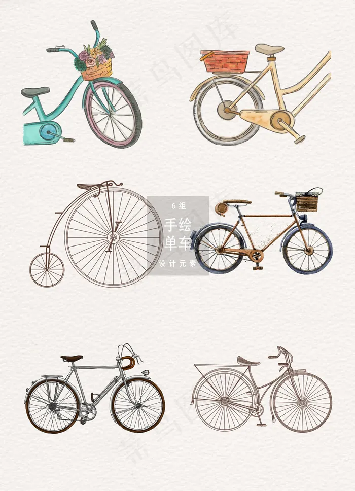 文艺手绘自行车装饰图案ai矢量模版下载