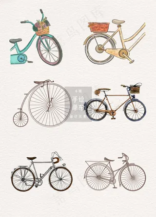 文艺手绘自行车装饰图案